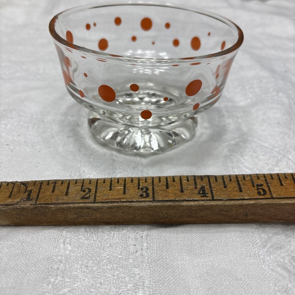 Vintage Anchor Hocking Style Orange Polka Dot Glass Dessert Bowl Dish